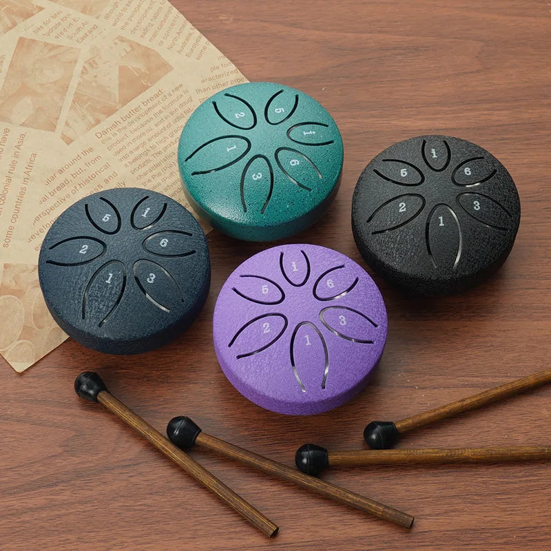3 Inch Steel Tongue Drum - 6 Tones Mini Hand Drum - Carbon Steel Percussion Instrument with Mallets