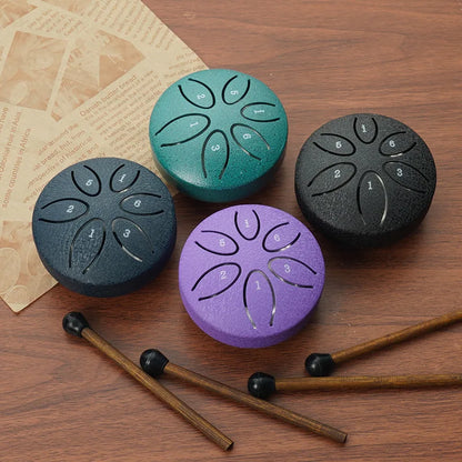 3 Inch Steel Tongue Drum - 6 Tones Mini Hand Drum - Carbon Steel Percussion Instrument with Mallets