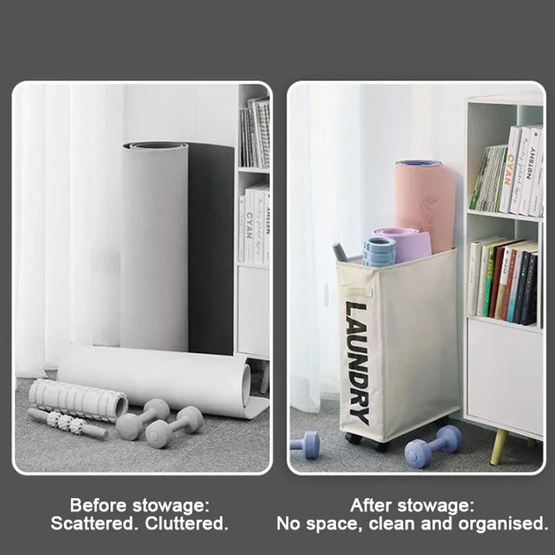 Foldable Laundry Basket with Wheels - Multi-Purpose Storage for Clothes, Yoga Gear & Bathroom Accessories