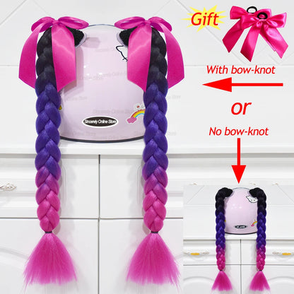 Motorcycle Helmet Braids - 2 Piece Set Women's Ponytail Wig with Suction Cup for Motorbike Helmets (164 Colors Available, Dual Pigtail Twist Style)
