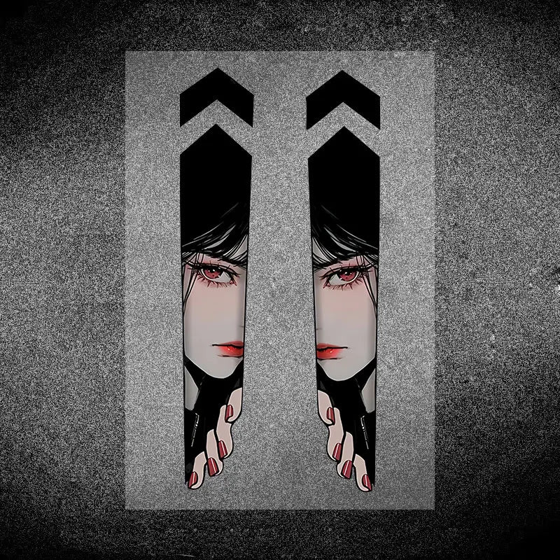 Anime Girl Peeking Decals - Waterproof Vinyl Stickers for Motorcycle Front Fork Suspension (1 Pair) - JDM Motorbike Decoration