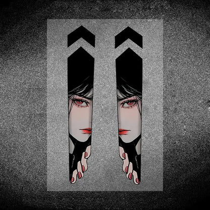 Anime Girl Peeking Decals - Waterproof Vinyl Stickers for Motorcycle Front Fork Suspension (1 Pair) - JDM Motorbike Decoration