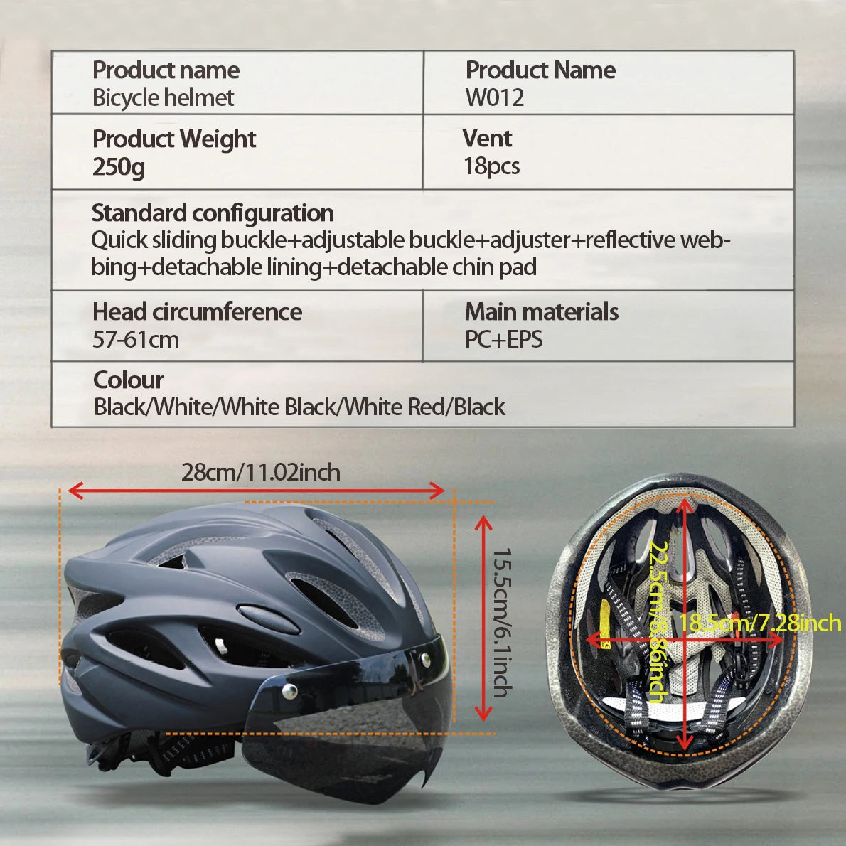 PJT Ultra-Light Cycling Helmet with Magnetic Goggles - PC Shell & EPS Foam Construction, MTB Bike Helmet