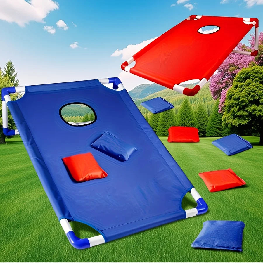 Portable Corn Hole Game Set - Red & Blue Foldable Beach Bag Toss Game (1 Set)