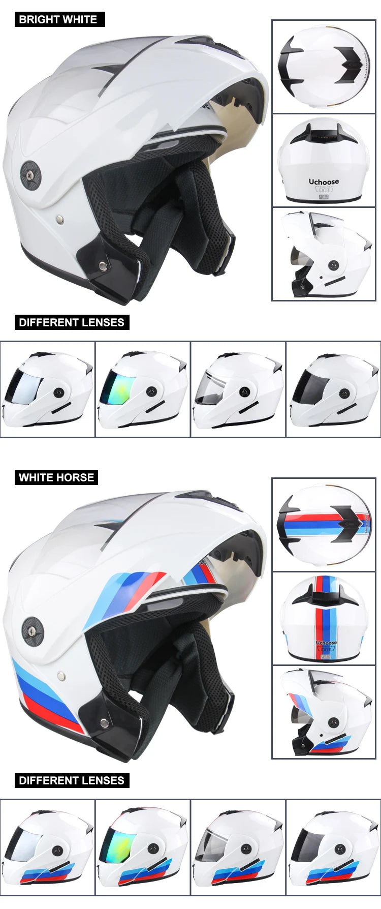 DOT Certified Modular Flip-Up Motorcycle Helmet - Dual Visor Cross-Country Safety Helmet - Unisex