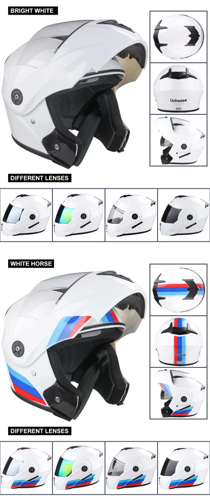 DOT Certified Modular Flip-Up Motorcycle Helmet - Dual Visor Cross-Country Safety Helmet - Unisex