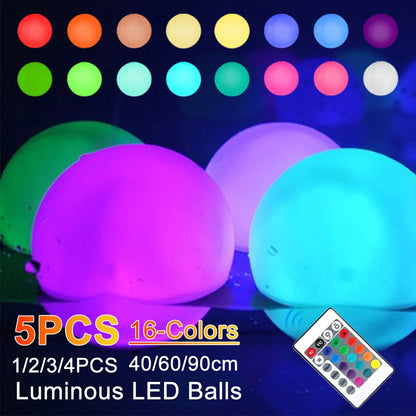 Waterproof LED Pool Lights Ball Set - 16 Color Floating Underwater Swimming Pool Lights - 40/60/90CM Options - 1-5 Pieces Available