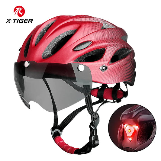 X-TIGER Adult Cycling Helmet with LED Rear Light - Dual Mode Goggle, Lightweight Breathable Design, Fits 58-62cm