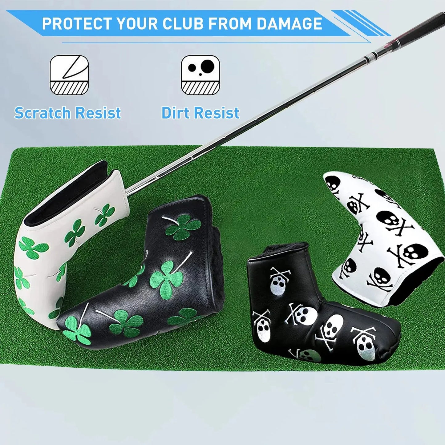 Golf Putter Head Cover - PU Leather Blade Club Protector in Black & White, Universal Fit for Men & Women