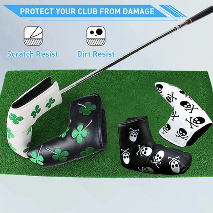 Golf Putter Head Cover - PU Leather Blade Club Protector in Black & White, Universal Fit for Men & Women