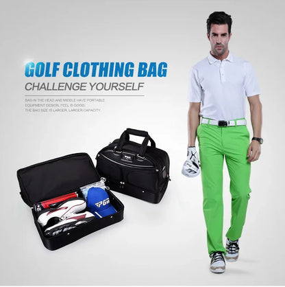 PGM Authentic Men's Golf Clothing Bag YWB005 - Double-Decker All-Black Design with Super Large Capacity, High-End Ball Bag