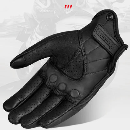 Full Finger Motorcycle Gloves - Breathable Leather Carbon Fiber - Men & Women - All Season Motorbike Motorcross Cycling Gloves