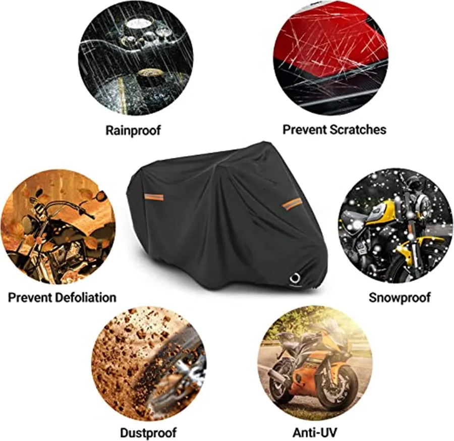 Universal Motorcycle Cover - Waterproof Oxford Fabric with UV Protection, Dustproof & Sunshade for Outdoor Motorbike Storage
