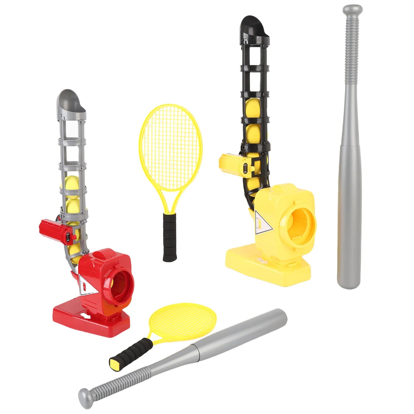 2-in-1 Baseball & Tennis Automatic Pitching Machine - Complete Training Set with Bat, Racket & 6 Balls