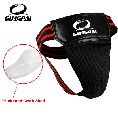 Adult Male MMA Groin Protector - Red & Black Jockstrap for Boxing, Sanda, Taekwondo & Kickboxing Training