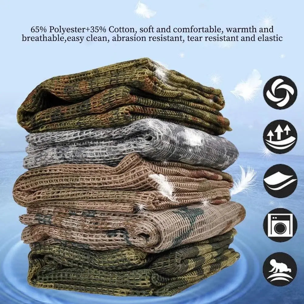 75" x 35" Tactical Camouflage Mesh Scarf - Polyester-Cotton Camo Net for Hunting, Shooting & Outdoor Sports