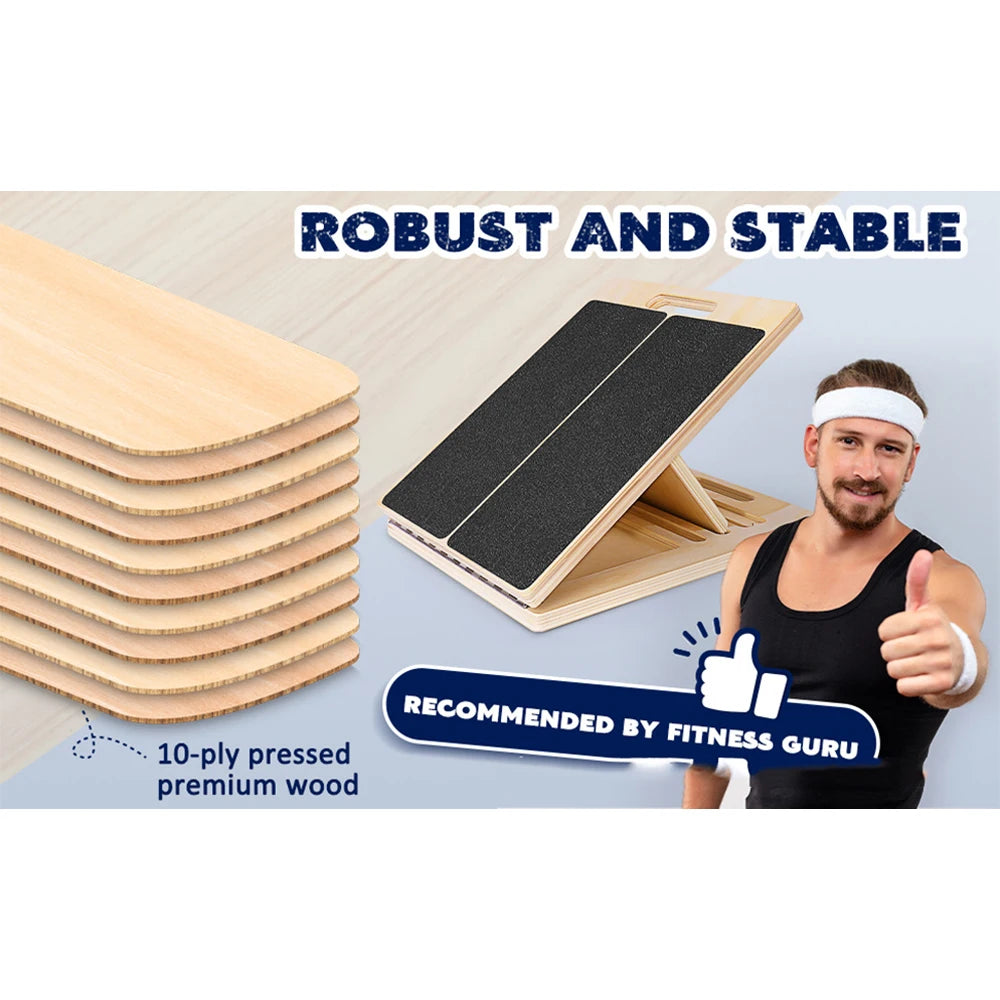 Adjustable Wooden Incline Board - Foldable Calf and Ankle Stretcher for Yoga, Pilates, and Balance Training