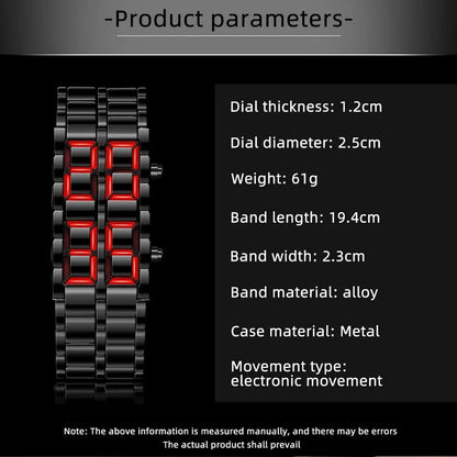 LED Digital Sports Watch - Full Metal Lava Style Wristwatch with Alarm & Calendar (Red/Blue Display)
