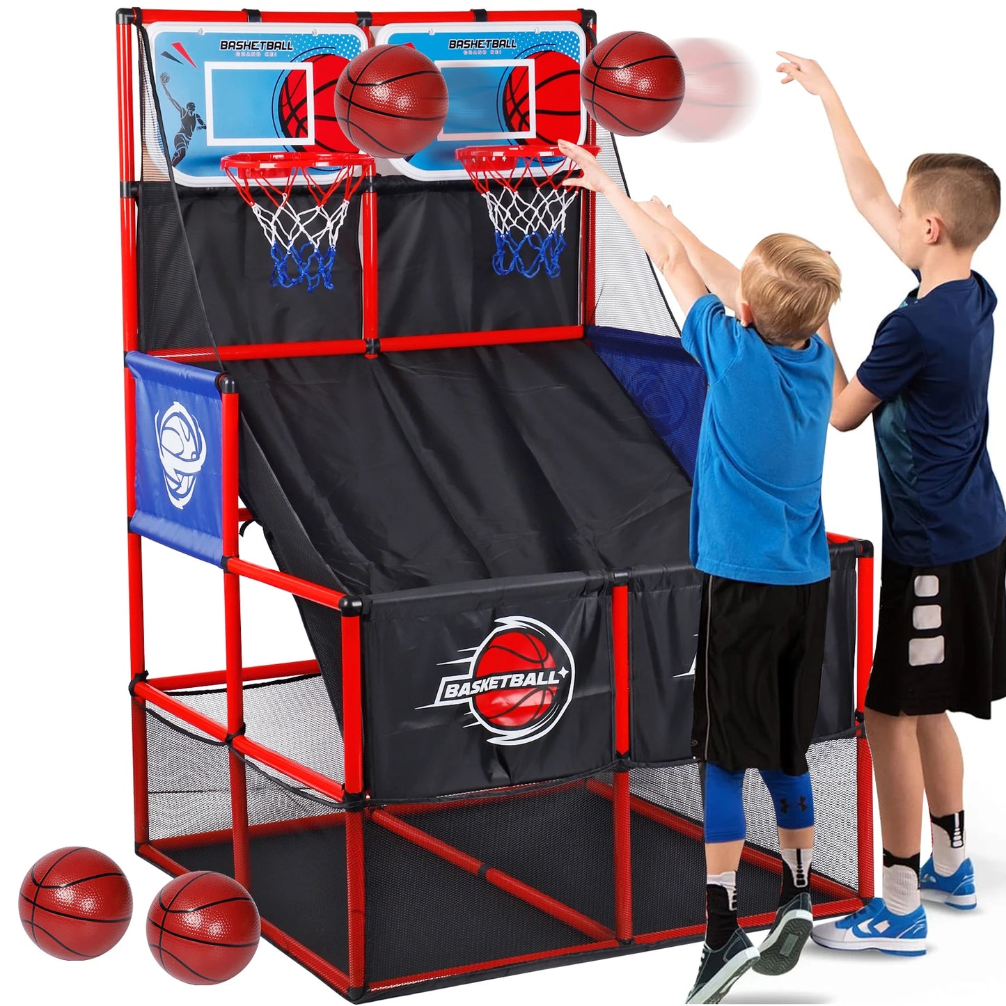 Indoor/Outdoor Arcade Basketball Game Set - Complete with Hoop and Balls for Kids Competition