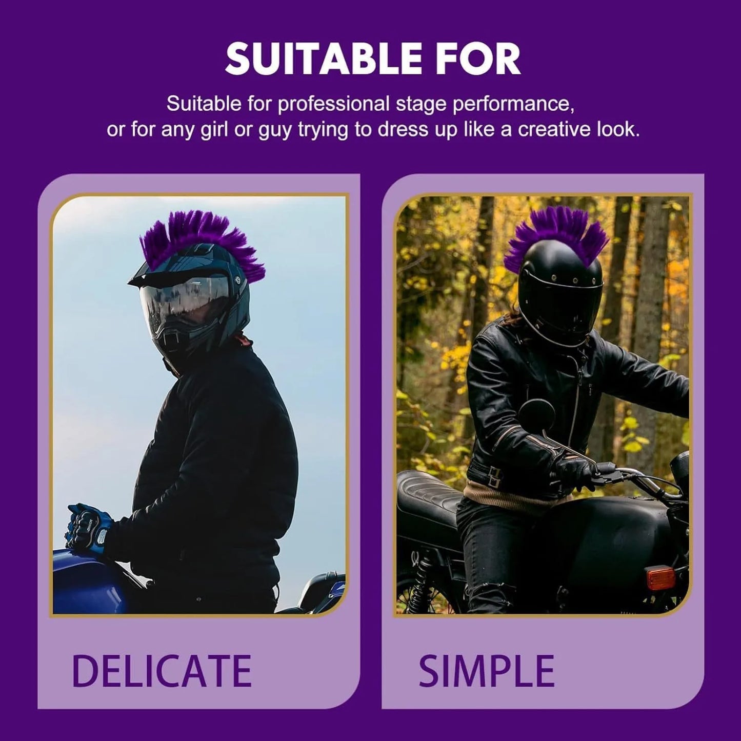 Universal Synthetic Mohawk Hair Sticker - Reusable Motorcycle & Bicycle Helmet Accessory for Outdoor Racing