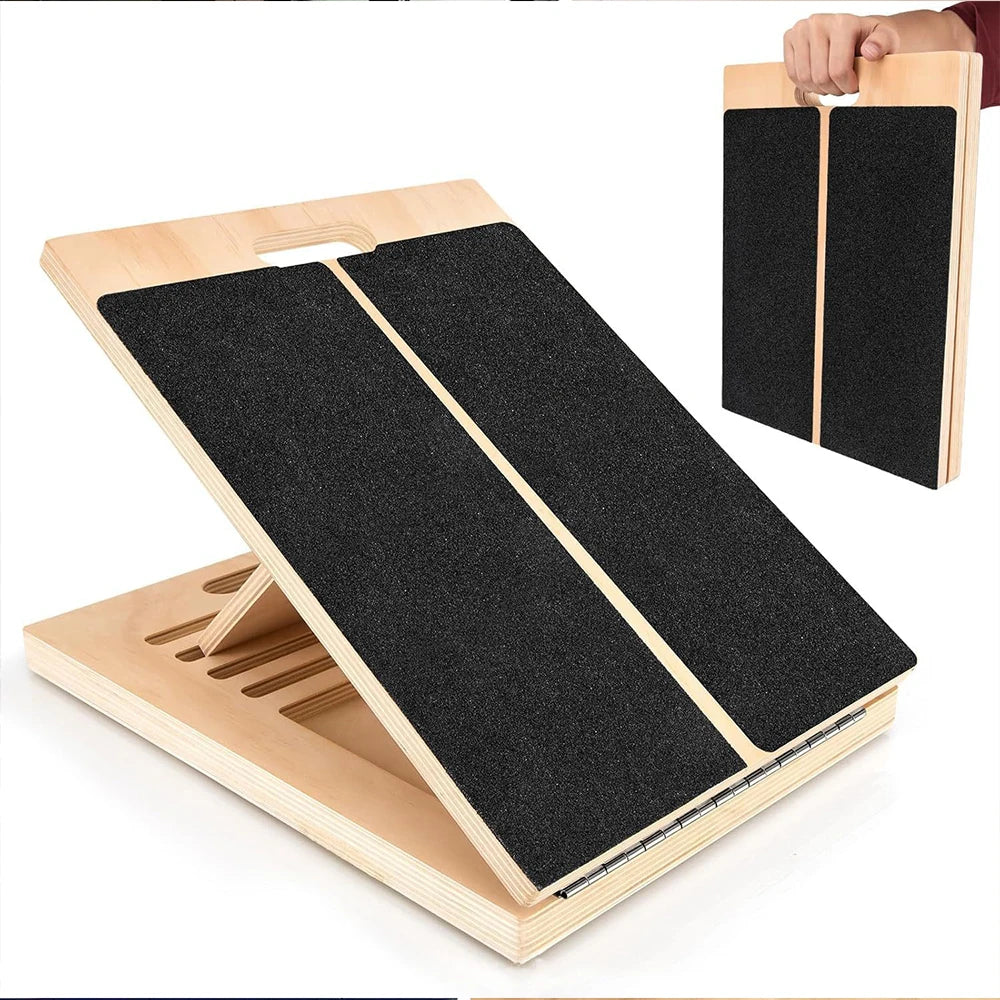 Adjustable Wooden Incline Board - Foldable Calf and Ankle Stretcher for Yoga, Pilates, and Balance Training