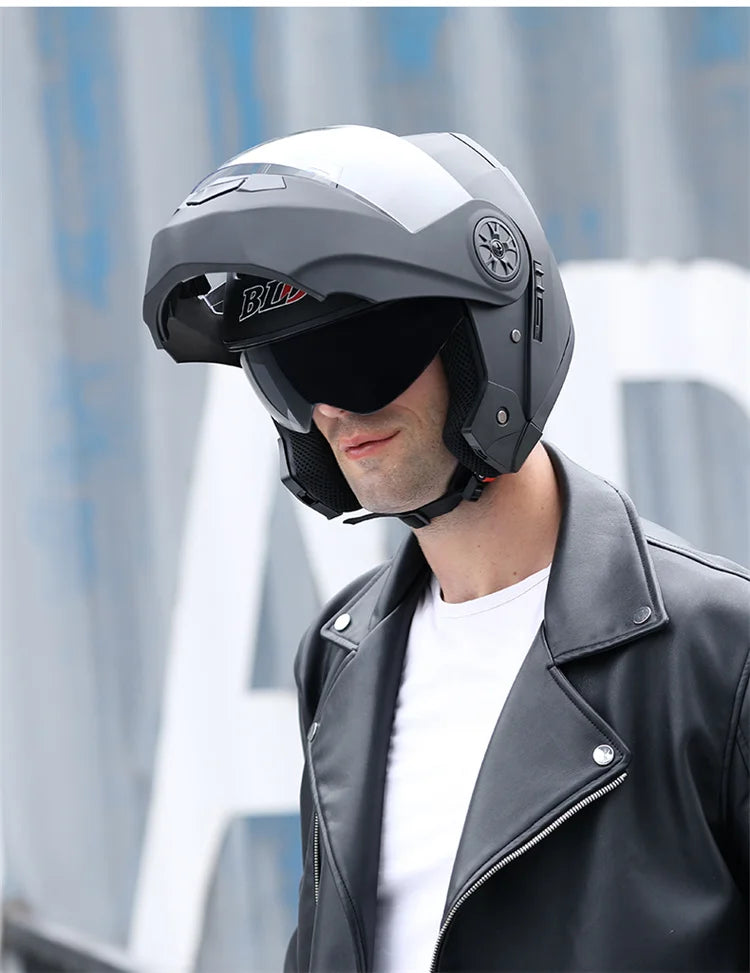 BLD Personalized Full Face Motorcycle Helmet - Dual Lens Modular Flip Up Design for Men & Women - Motocross Racing Casco Moto