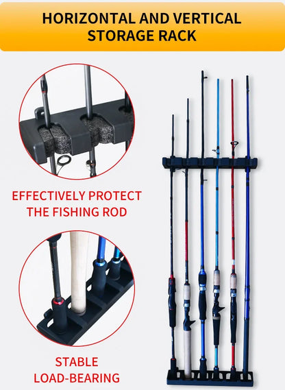 6-Hole Wall-Mounted Fishing Rod Holder - Vertical & Horizontal Display Rack