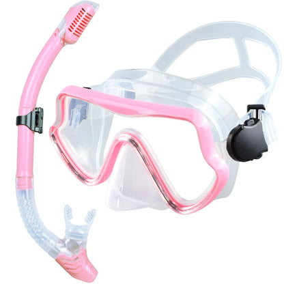 Professional Adult Diving Mask & Snorkel Kit - Tempered Glass Panoramic Swimming Goggles with Training Snorkel Gear