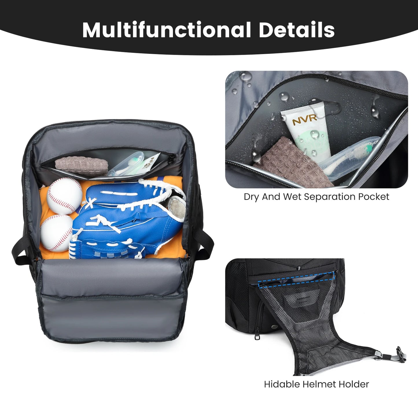 Youth Baseball Softball Backpack - Large Capacity Equipment Bag with Shoe Compartment