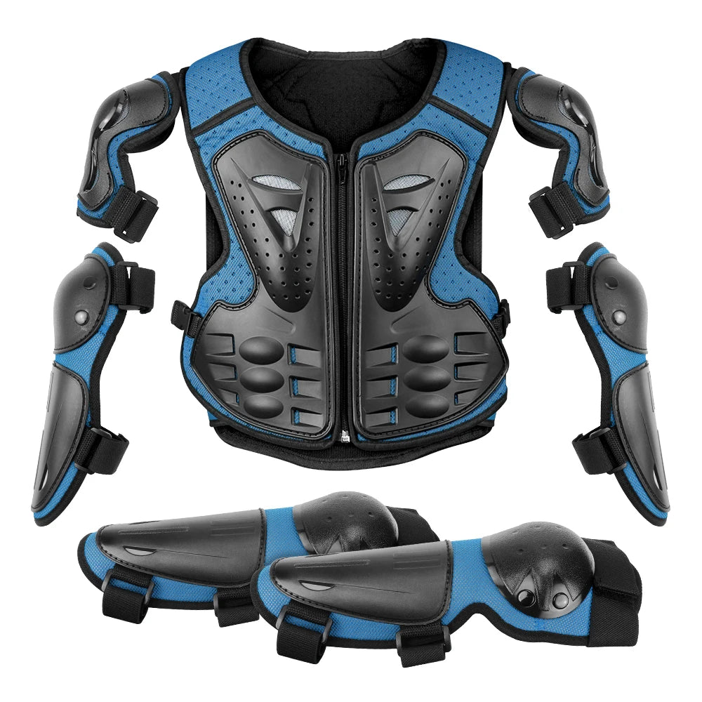 Kids Full Body Motorcycle Armor Set - Protective Vest Jacket with Kneepads for Motocross Riding