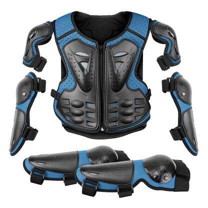 Kids Full Body Motorcycle Armor Set - Protective Vest Jacket with Kneepads for Motocross Riding