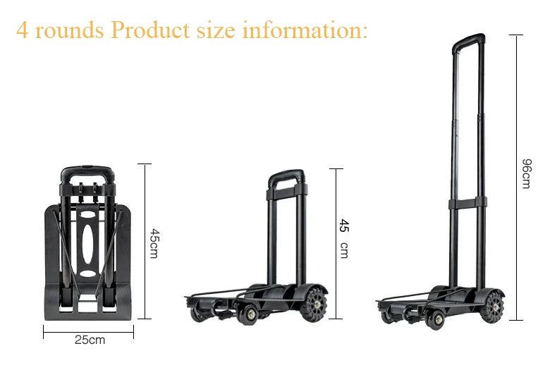Foldable Shopping Cart with 2/4 Wheels - Portable Household Grocery & Luggage Trolley