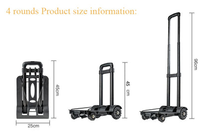 Foldable Shopping Cart with 2/4 Wheels - Portable Household Grocery & Luggage Trolley