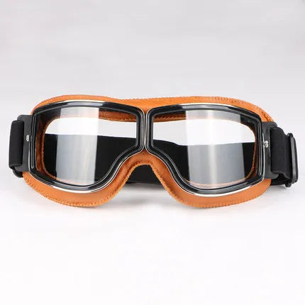 Retro Motorcycle Goggles - Windproof Folding Helmet Sunglasses with Leather Trim