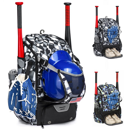 Youth Baseball Softball Backpack - Large Capacity Equipment Bag with Shoe Compartment