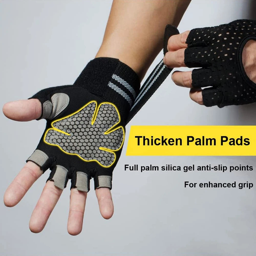 Half-Finger Workout Gloves with Wrist Support - Weight Lifting & Gym Training
