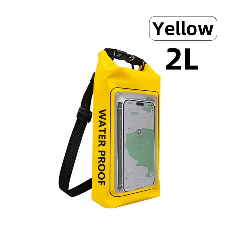 PVC Waterproof Dry Bag 2L - Touch Screen Phone Pouch for Swimming Rafting Surfing Boating - Shoulder Bag