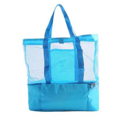 Waterproof Double-Layer Beach Tote Bag - Large Capacity Mesh Swimming Storage Bag with Heat Preservation for Women