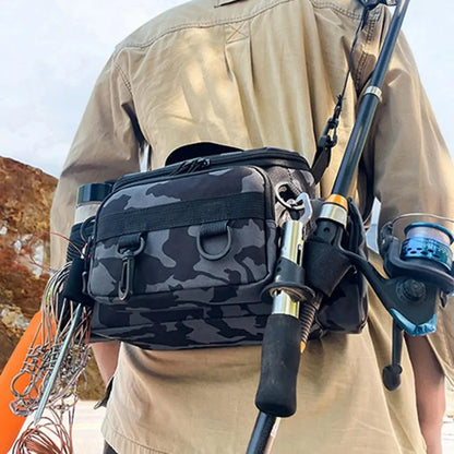 Portable Fishing Tackle Shoulder Bag - Multi-Purpose Storage with Rod Holder for Outdoor Sports & Fly Fishing