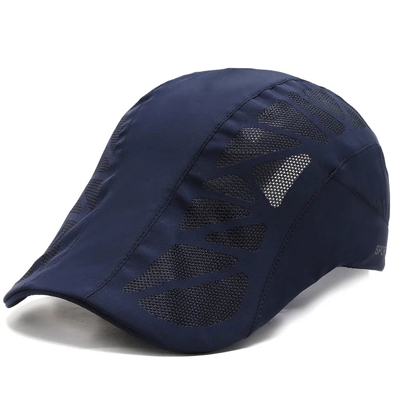 Men's Quick-Dry Mesh Golf Cap - Breathable Flat Visor Sun Hat for Outdoor Sports