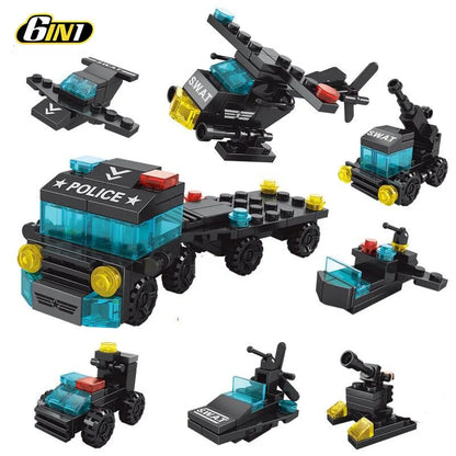 6-in-1 Mini Building Blocks Set - DIY Police, Fire Truck, Castle & More Educational Construction Toy (Ages 6+)
