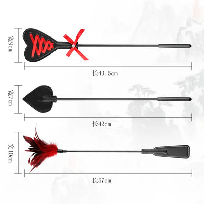 Equestrian Training Crop - PU Leather Horse Riding Whip with Feather Paddle Flogger for Role Play and Horse Training