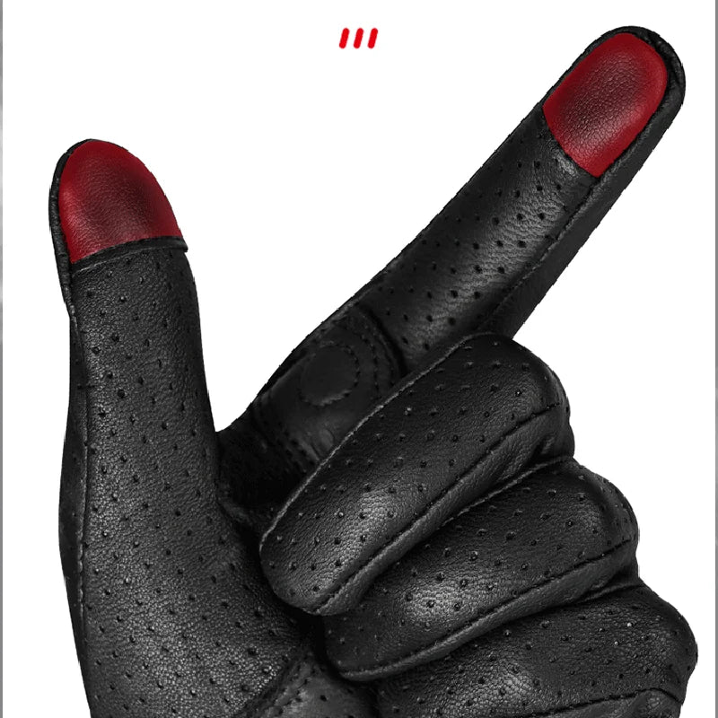 Full Finger Motorcycle Gloves - Breathable Leather Carbon Fiber - Men & Women - All Season Motorbike Motorcross Cycling Gloves