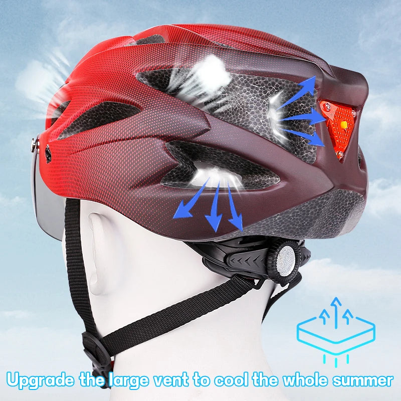 X-TIGER Adult Cycling Helmet with LED Rear Light - Dual Mode Goggle, Lightweight Breathable Design, Fits 58-62cm