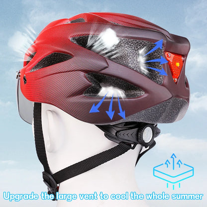 X-TIGER Adult Cycling Helmet with LED Rear Light - Dual Mode Goggle, Lightweight Breathable Design, Fits 58-62cm