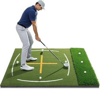 5x4ft Dual Turf Golf Hitting Mat - Thickened Practice Mat with Standing Guide-Line & Swing Path Line