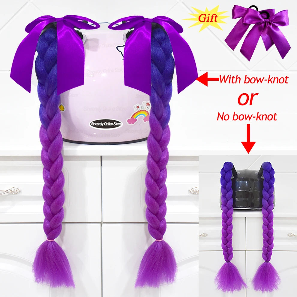 Motorcycle Helmet Braids - 2 Piece Set Women's Ponytail Wig with Suction Cup for Motorbike Helmets (164 Colors Available, Dual Pigtail Twist Style)