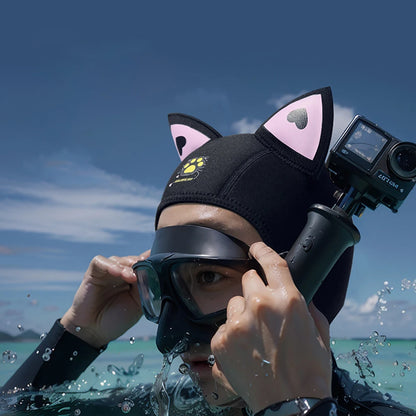 Women's Waterproof 3MM Neoprene Diving Hood - Cute Cat Ears Design with Chin Straps for Swimming & Snorkeling