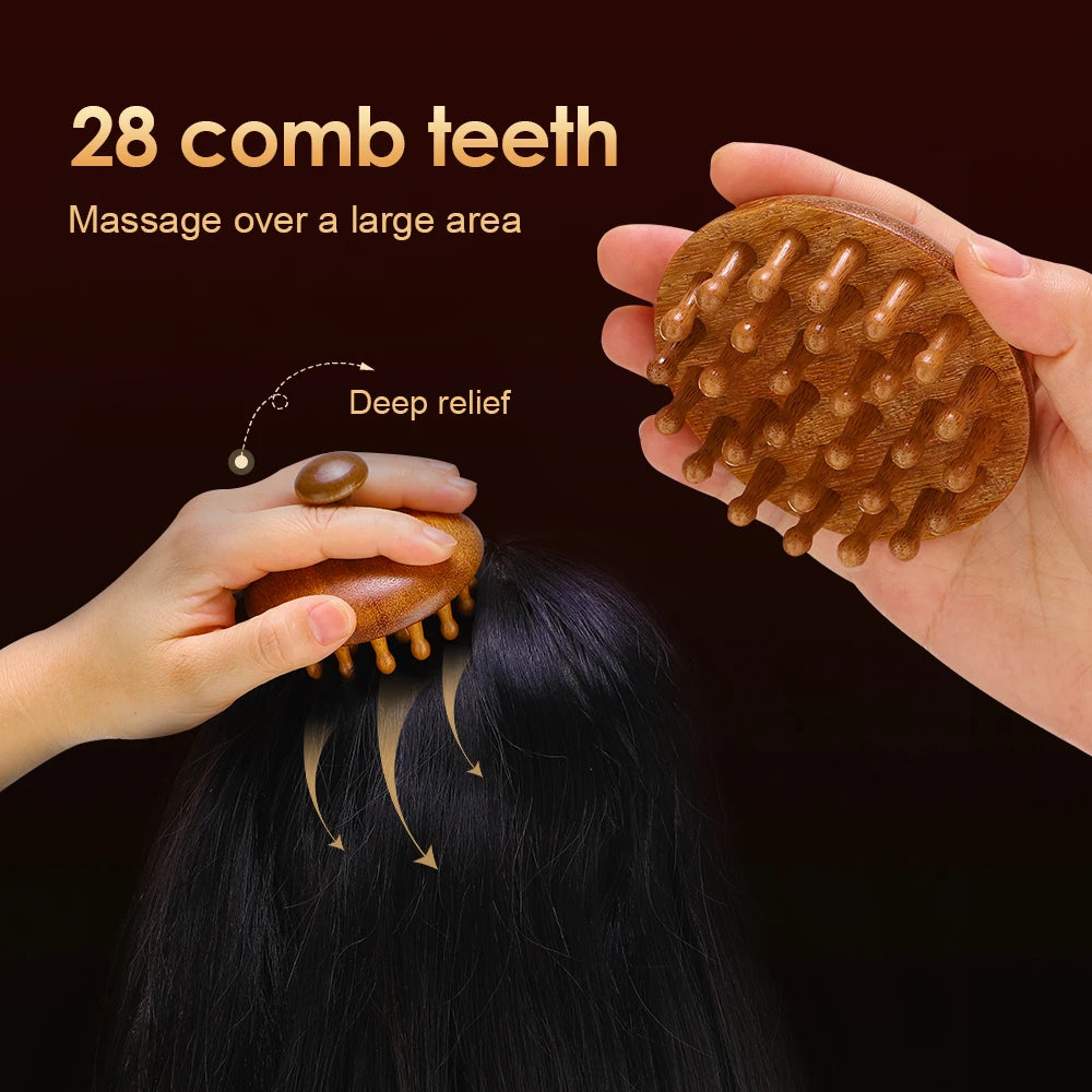 Natural Sandalwood Massage Comb - 28-Tooth Multi-Functional Scalp & Body Massager for Recovery & Relaxation