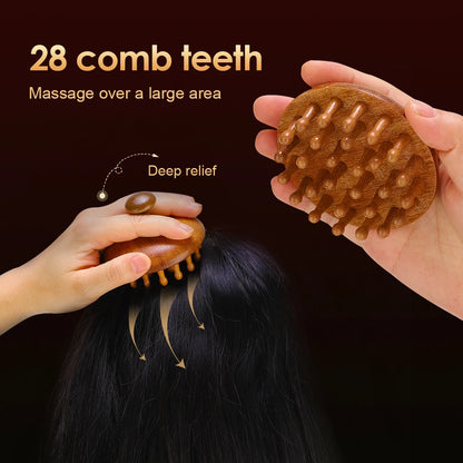 Natural Sandalwood Massage Comb - 28-Tooth Multi-Functional Scalp & Body Massager for Recovery & Relaxation